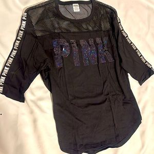 PINK Victoria Secret: 2017 Rare/HTF BLING & Sequin Half Sleeve Shirt Sz:LG NEW
